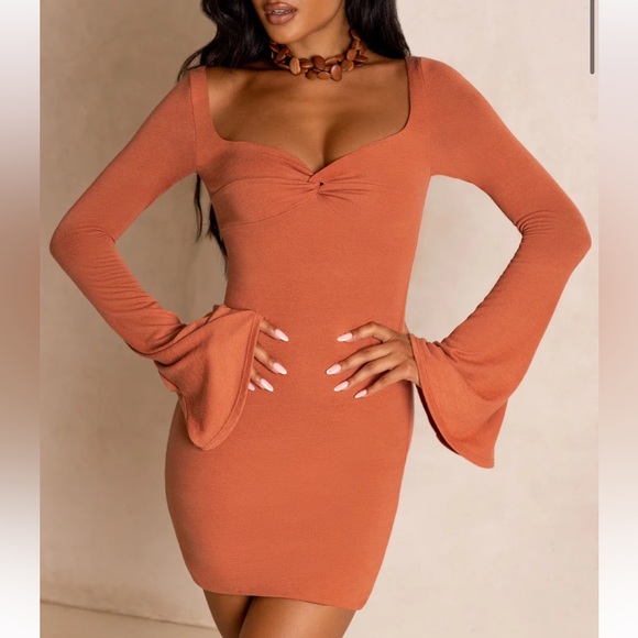 Oh Polly Wildest Dreams Flare Sleeve Mini Dress in Rust Size 4 - Picture 2 of 2